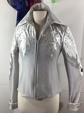 Rod’s Silver shimmer Embellished flame zip front show jacket top M